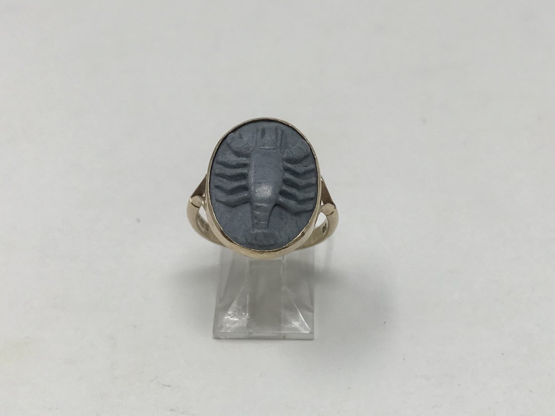 Victorian 9k Gold 375 with Lobster Carved Stone (1 of 5)