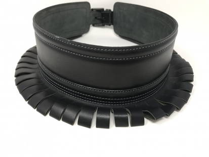 Alaia Paris France Leather Corset belt: Azzedine Alaia iconic black corset belt, 1990. In black calf skin, size 70 measures 27 inches and about 5 inches wide. Preowned, in good condition.