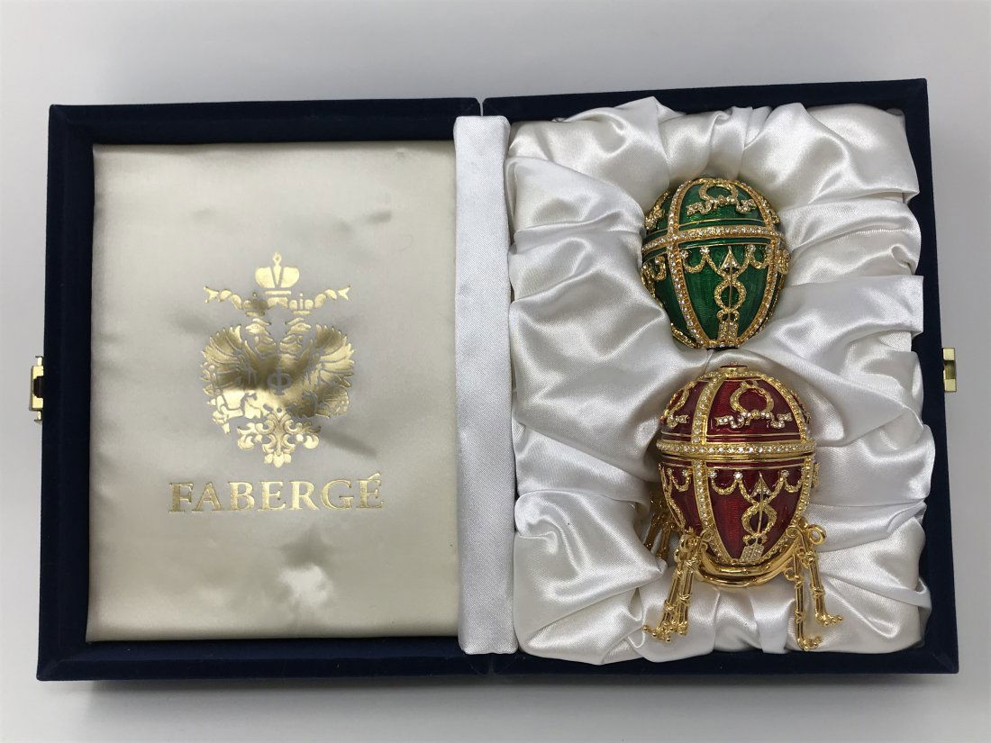 Set of 2 Imperial Faberge Eggs Red & Green Enamel (1 of 3)