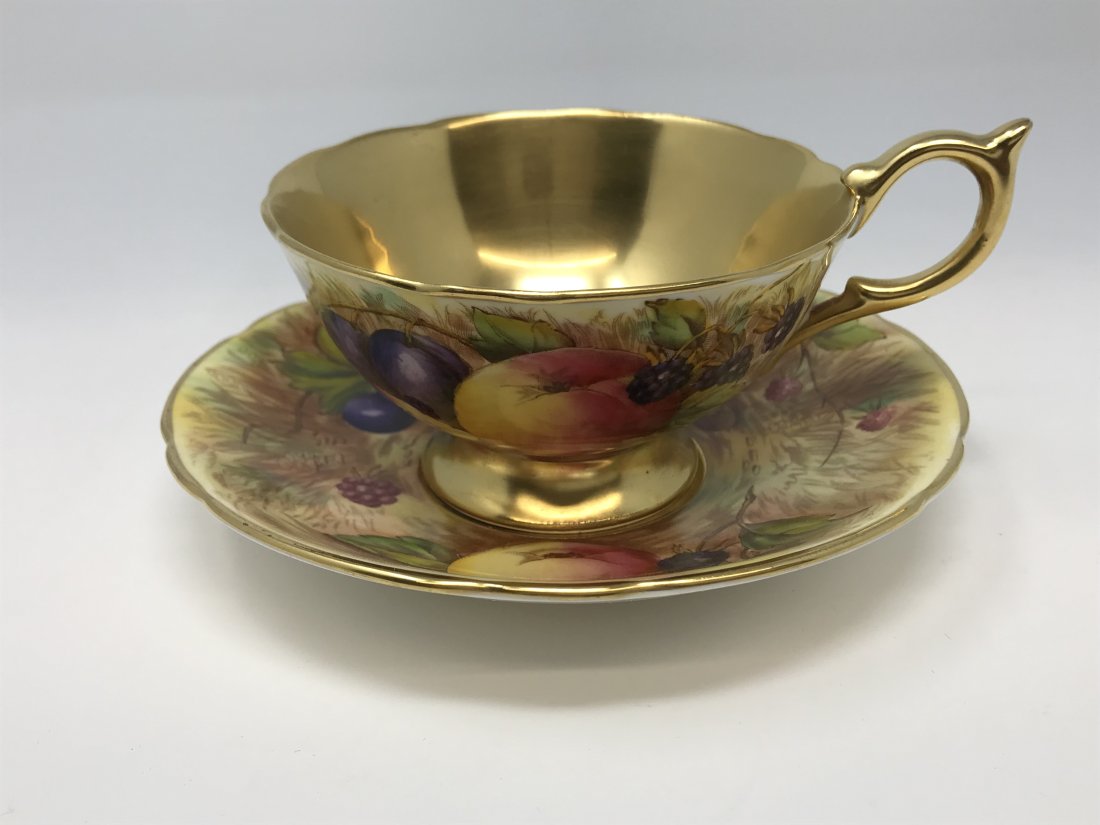 Aynlsey Orchard Gold Fruit Signed Cup and Saucer (1 of 5)
