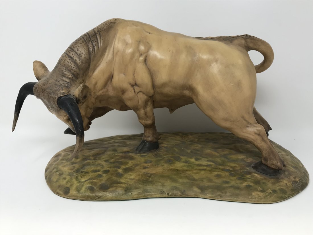 Guido Cacciapuoti Silvio Righetto Bull Sculpture: Guido Cacciapuoti & Silvio Righetto mid century bull sculpture signed by both artist. Includes the original label and numbered 676. Measures 15.5 inches long x 8 inches tall x 8 inches deep. Old repai