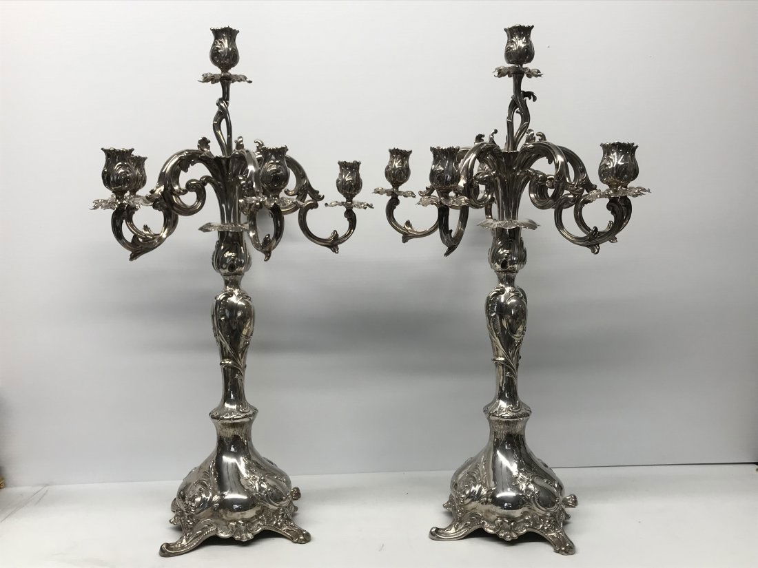 Antique Pair of 6 Branches Silver Candelabra (1 of 12)