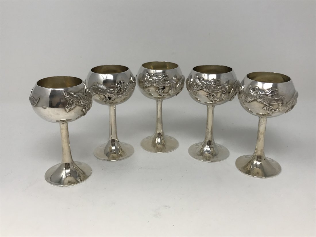 Chinese Export 900 Silver Set of 5 Goblets Luen Hing (1 of 6)