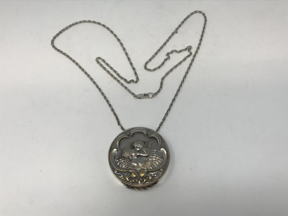 Art Nouveau Silver Chain Pendant Cherub & Young Woman (1 of 5)