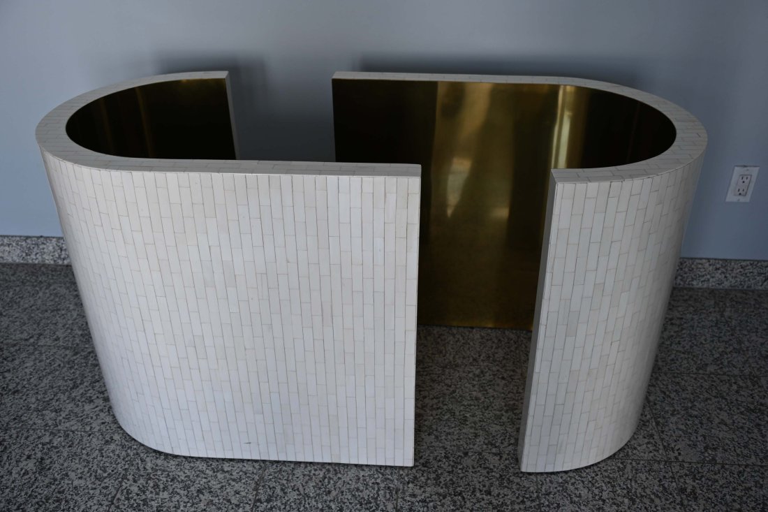 Enrique Garcel Tesselated Pair of Table Bases: Pair of Tessellated table base by Enrique Garcel from Jimeco, Colombia. Measures 28 1/2 inches x 31 inches x 23 inches. Marked at the base Made in Colombia, in very good condition, no glass top.*Overs