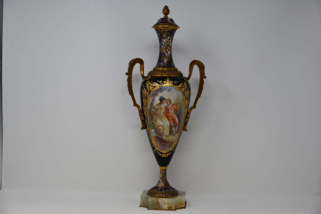 Sevres Style Urn & Bronze Mounts Handpainted Enameled (1 of 12)