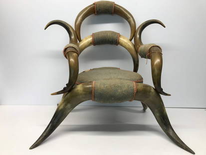 19th century Child Steer Horn Harm Chair: Rare 19th century child steer child chair. Probably by Wenzel Friedrich with the original fabric material, not signed. It measures 22 inches x 21 1/2 inches x 17 1/2 inches at the base.