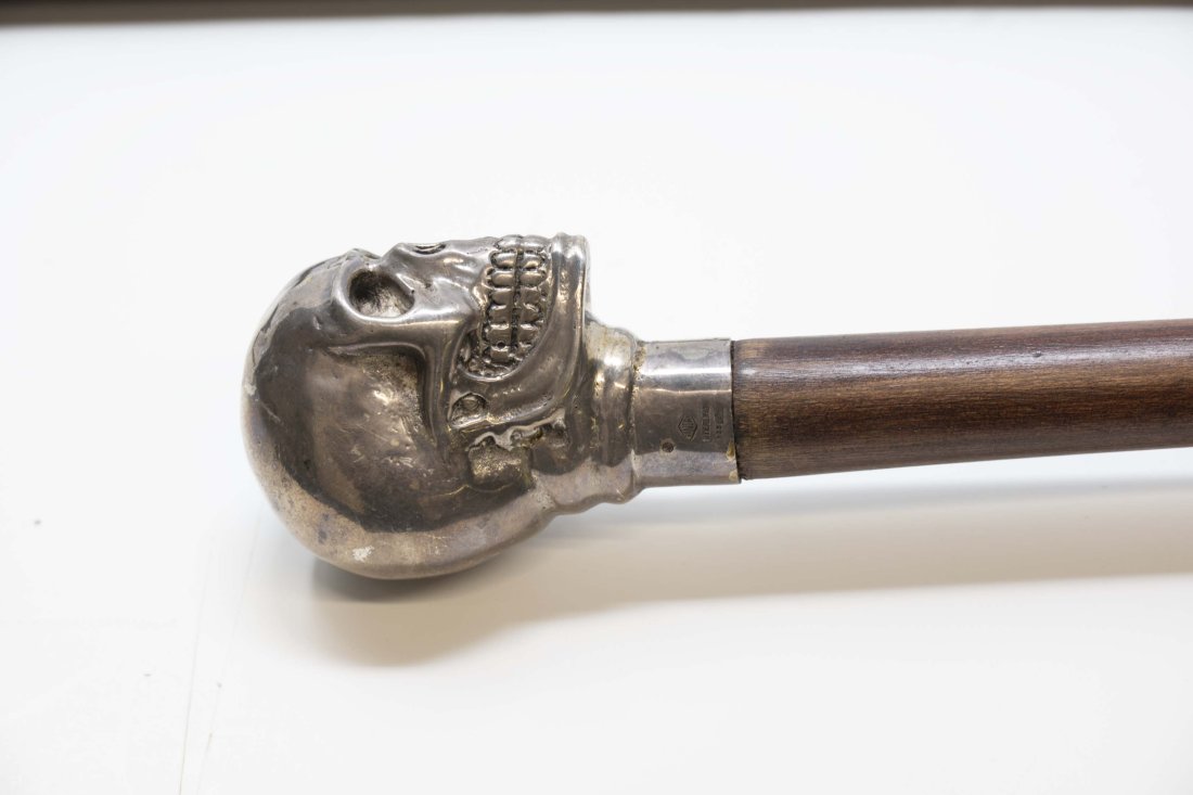 Vintage Walking Stick or Cane with Sterling Skull Handle (1 of 7)