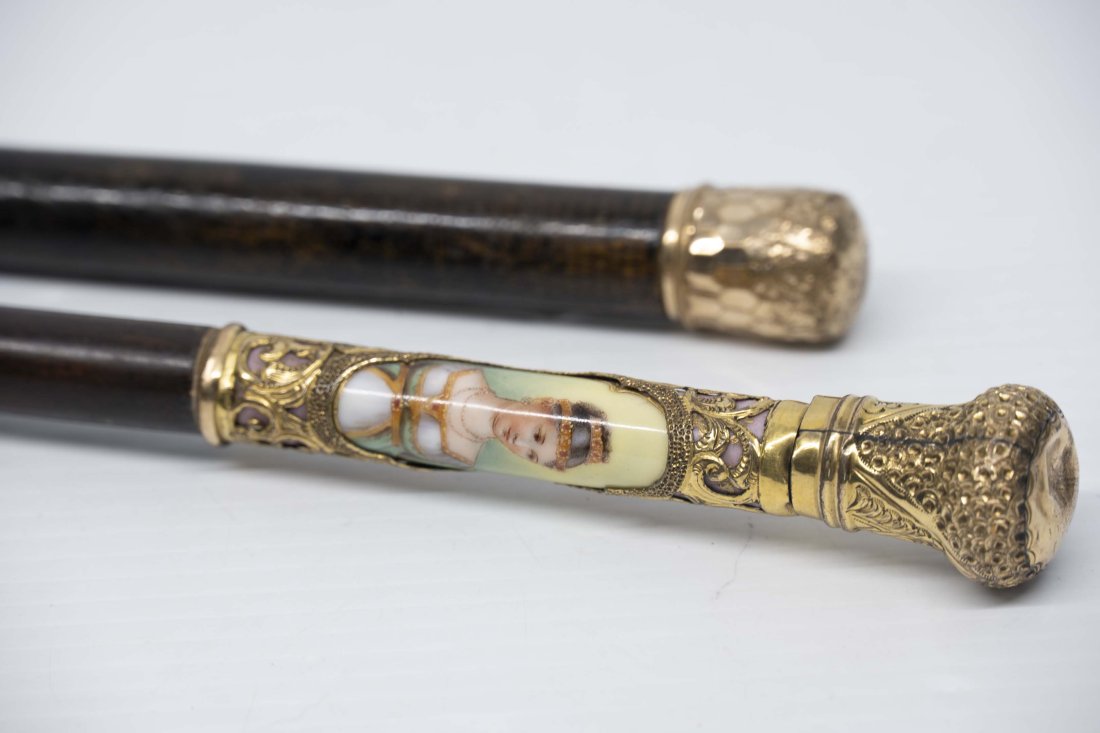 Set of Vintage Walking Canes Goldplated top with Porcelain (1 of 8)