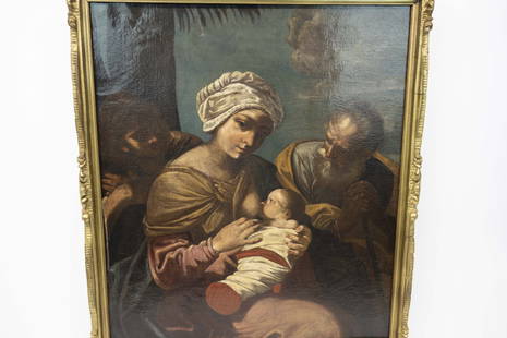 Simone Cantarini School 1612-1648 Painting: Old master painting of the virgin and child, Simone Cantarini School early 17th century, oil on canvas. Relined in the past, unsigned and measures about 31 inches x 26 inches and 32 1/2 inches x 29