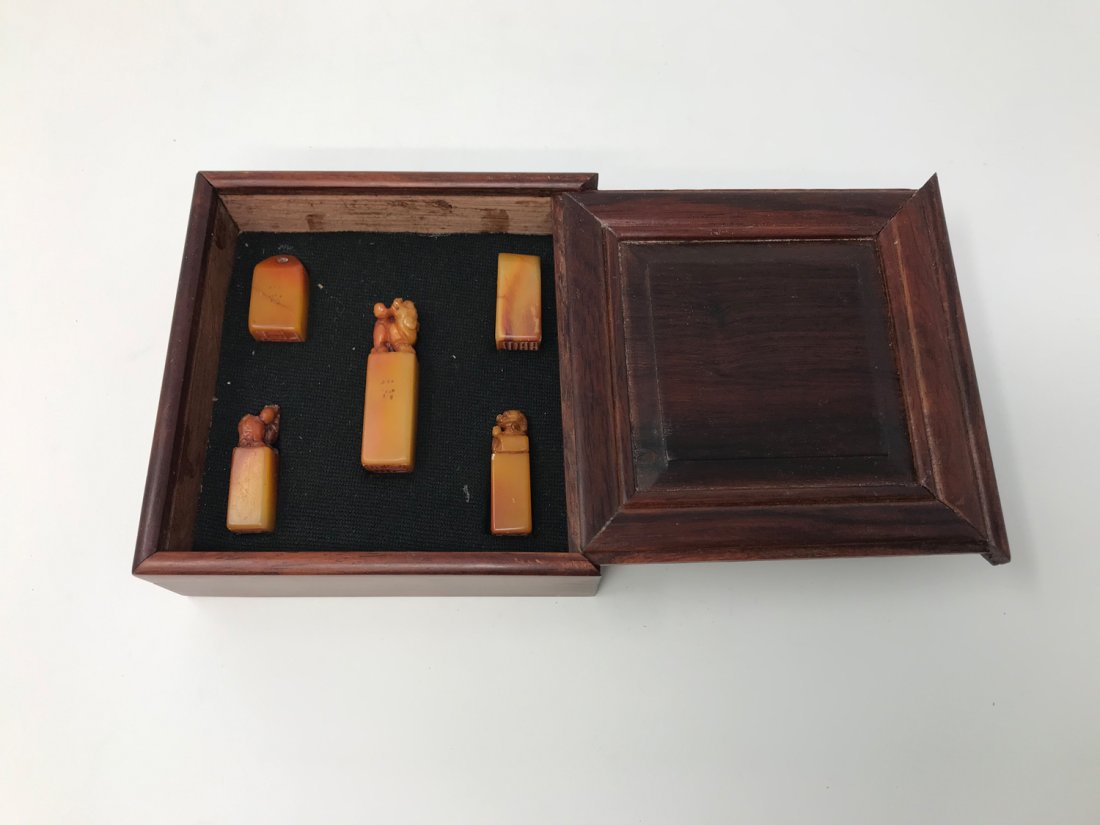 Chinese Antique Set of Soapstone Seals in Box (1 of 8)