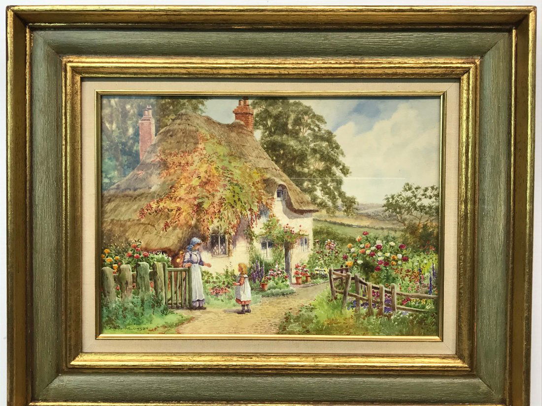 Arthur Wilkinson 1860-1930 Mother & Daughter in the Garden Watercolour (1 of 4)