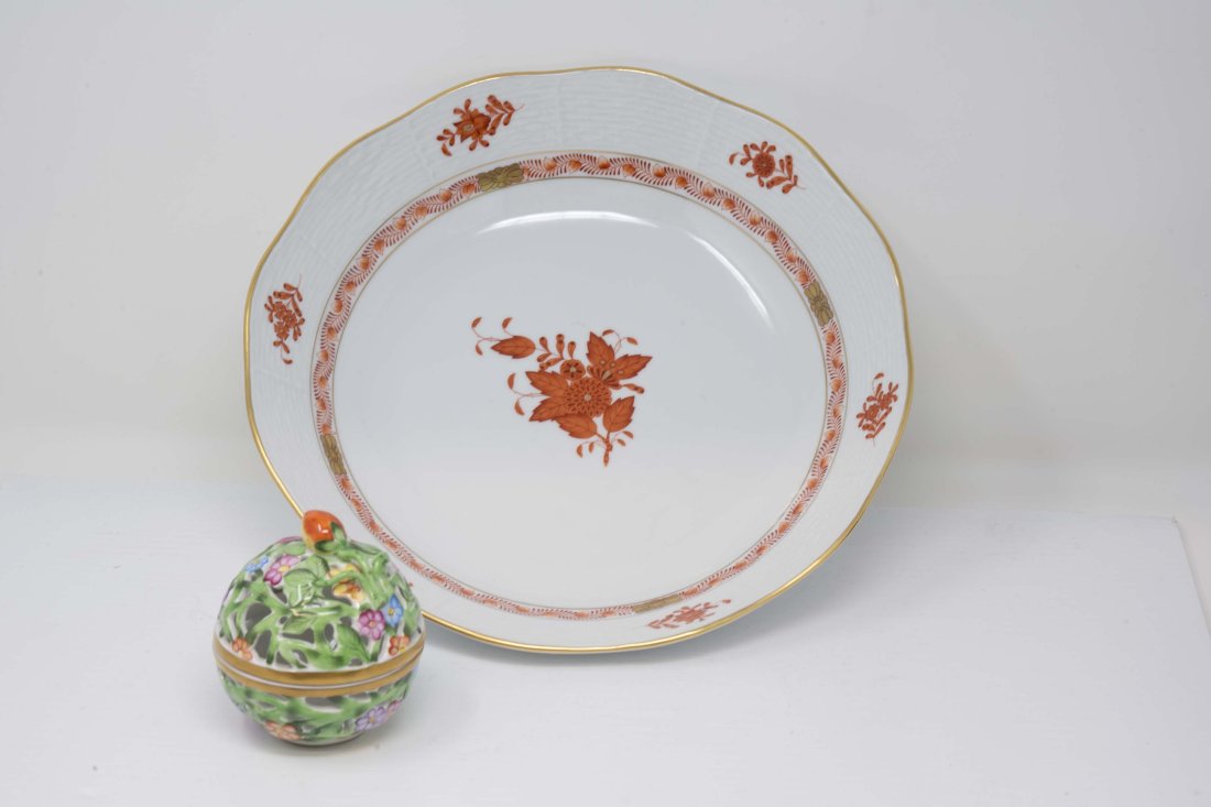 Herend Rust Chinese Bouquet Bowl & Openwork Green Ball (1 of 4)