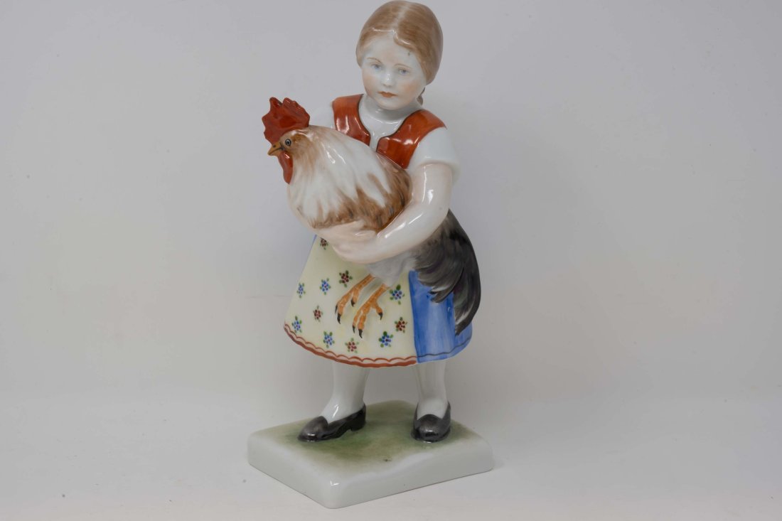 Herend Porcelain Figurine Girl with Rooster (1 of 6)