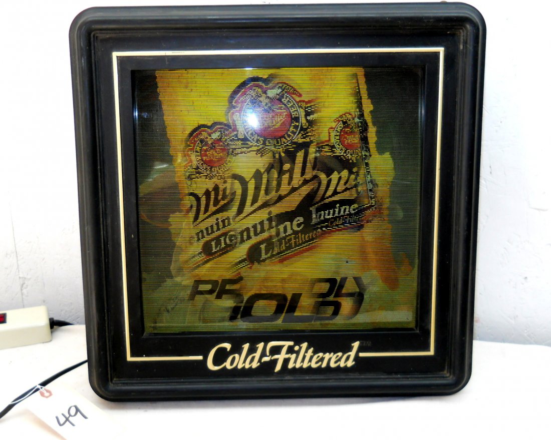 MILLER BEER Light Up Wall Sign: Vintage MILLER BEER Light Up Wall Sign. Miller beer TV looking light up sign. 18” H x 18” W