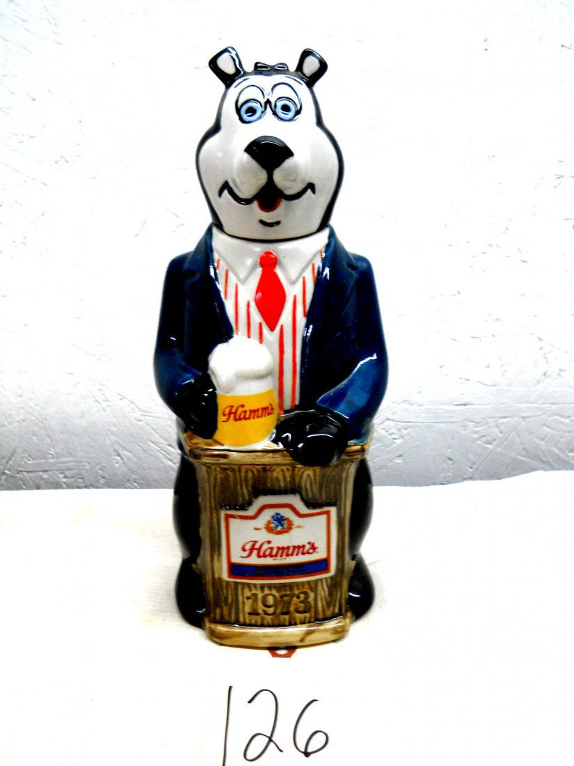 HAMM'S BEER Bear Decanter: Vintage HAMM's BEER advertisement bear decanter. Fantastic condition. (2 pcs. Head and body). 11.75” H x 4” W x 2.5” D