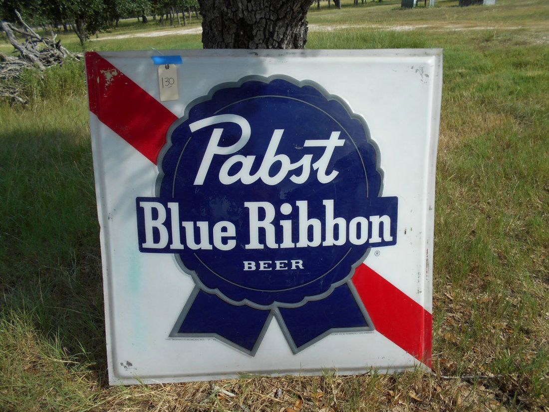 PABST BLUE RIBBON BEER Sign – Large Plastic: Large vintage plastic PABST advertisement sign“Pabst since 1844” “The Beer Supreme” minor paint wear. 47.5” H x 48” W x 2” D