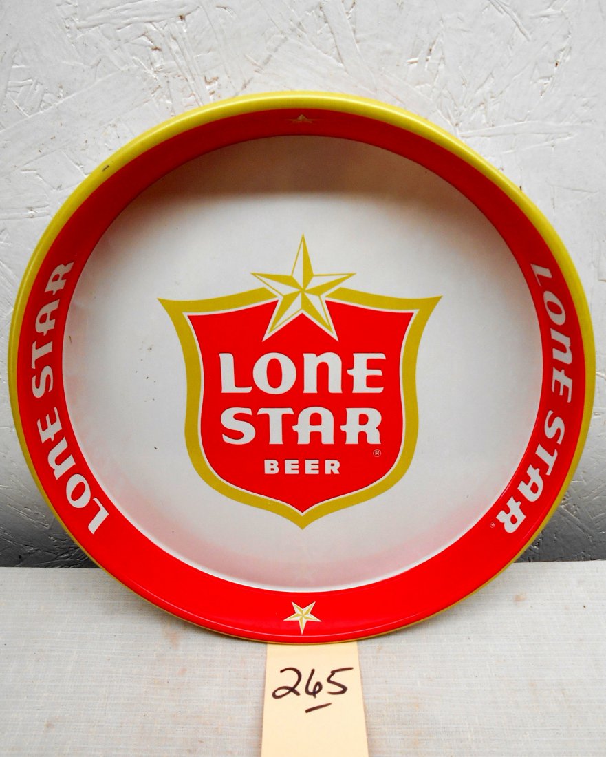 LONESTAR BEER Tray: Vintage LONESTAR BEER metal serving tray advertisement. Classic Lone Star Beer logo. Red, yellow and white. Large logo at center. Fantastic condition. 13.25" Diameter x 1.5" Deep