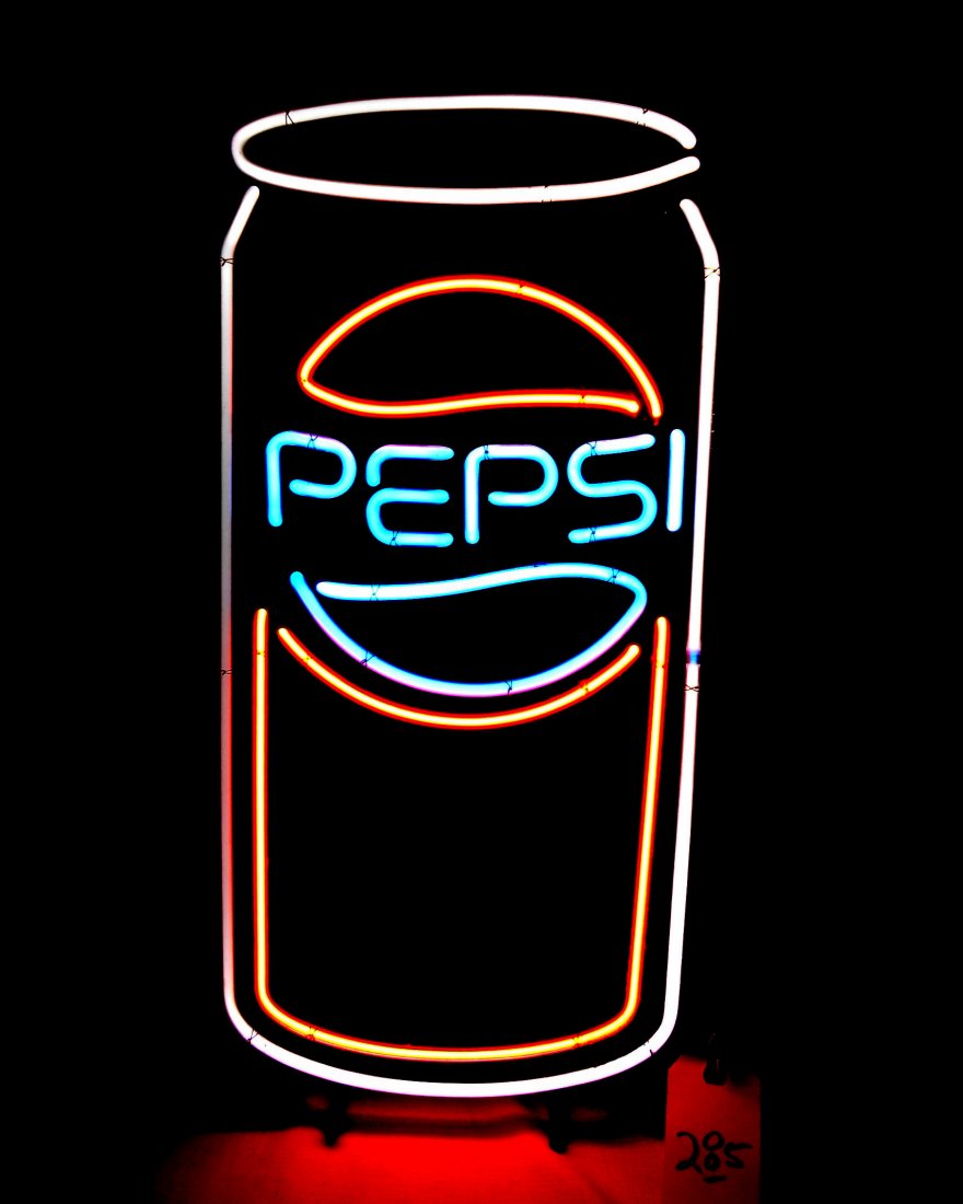 PEPSI Neon Sign: Large Pepsi can shaped neon sign advertisement. Bright blue, red and white! Great condition, packaged in it's own box.27.5" H x 14.25" W x 6.5" D