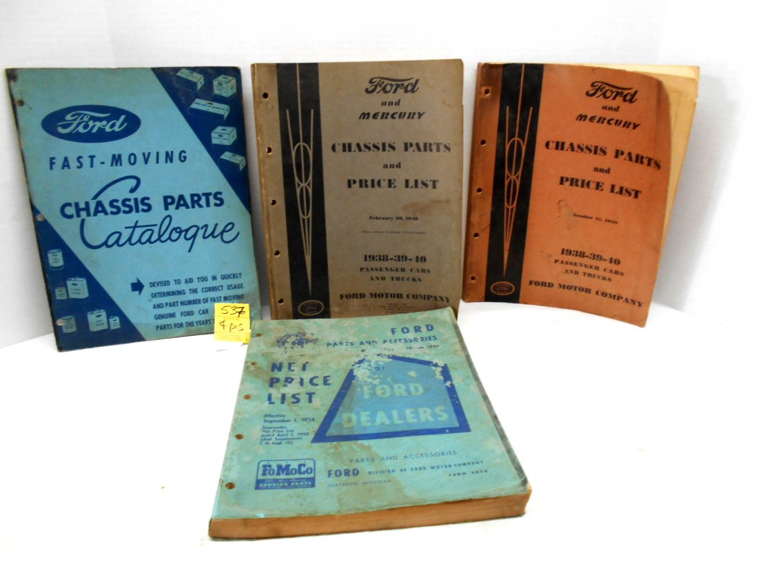 Vintage Ford Parts Catalogs: 4 pcs. Vintage Ford parts catalogs ranging from 1939-54
