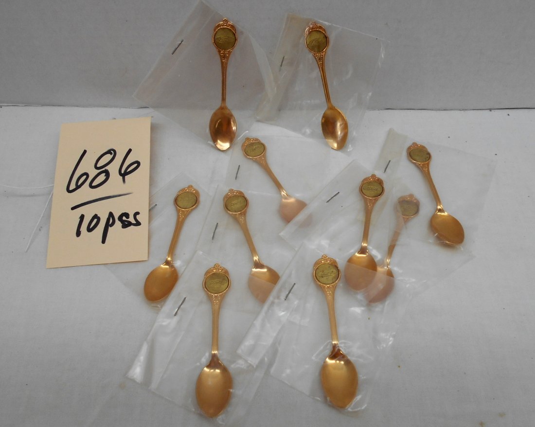 FORD Gold Plated Spoons: 10 Pcs. Set of 10 spoons with supporting documentation. "Made in 1957 for the Ford Motor Co. Only 3500 pieces were produced. An outstanding automotive collectable. American Spoon Co. 430 Harrison St.