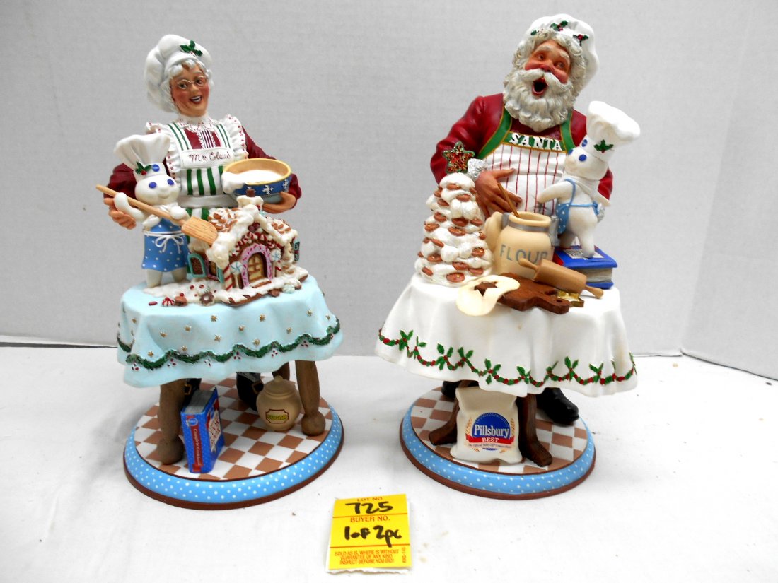 PILLSBURY DOUGHBOY Christmas Figurines: 2 Pcs. Christmas figurines featuring Santa and Mrs. Claus. Highly detailed. NEW IN BOX with certificates.