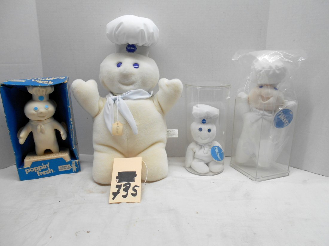 PILLSBURY DOUGHBOY Figures: 4 Pcs. Plush and rubberized. 15" to 6" tall.