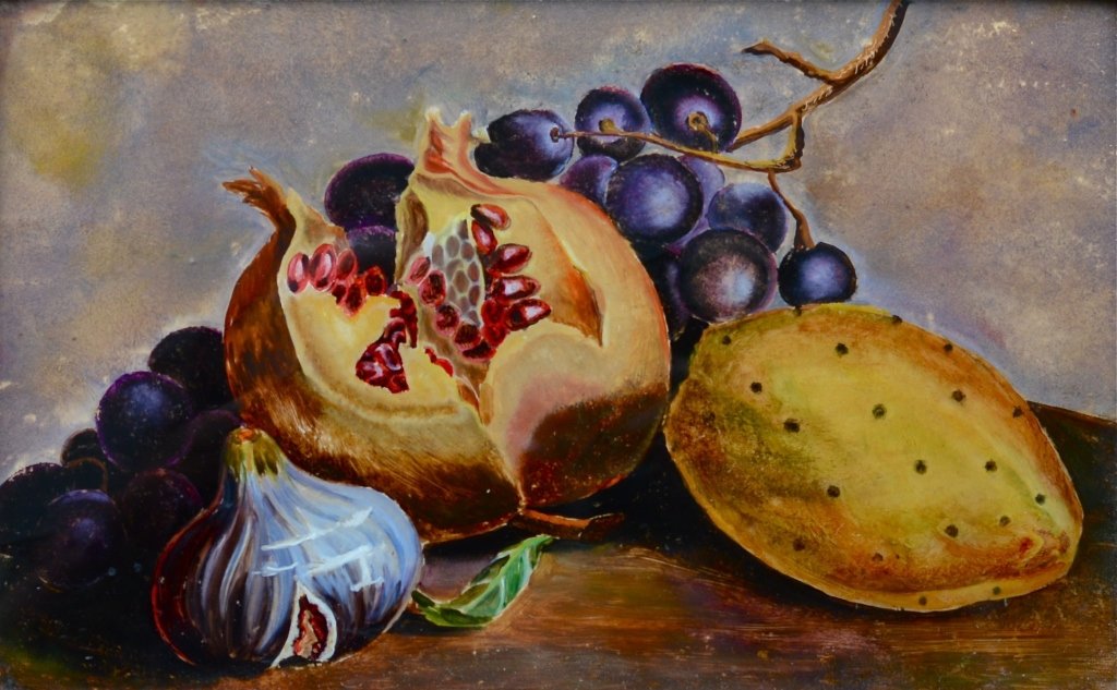 Woodstock School Reverse Painting Still Life: American Modernist, possibly Konrad Cramer or Yasuo Kuniyoshi of Woodstock, NY, Still Life, reverse painting on glass, 7 1/4 x 11 3/8 framed 11 1/8 x 14 3/4 inches. No buyer’s premium in this sale.