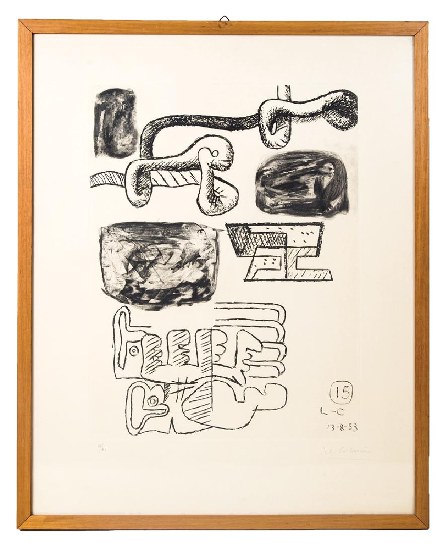 BLACK AND WHITE LITHOGRAPH, LE CORBUSIER: BLACK AND WHITE LITHOGRAPH, LE CORBUSIER (Charles-Edouard Jeanneret, 1887-1965), from the series "Unite, Planche 15", signed l.r. in the stone "15 L-C, 13-8-53", and in pencil "Le Corbusier", and l.r.