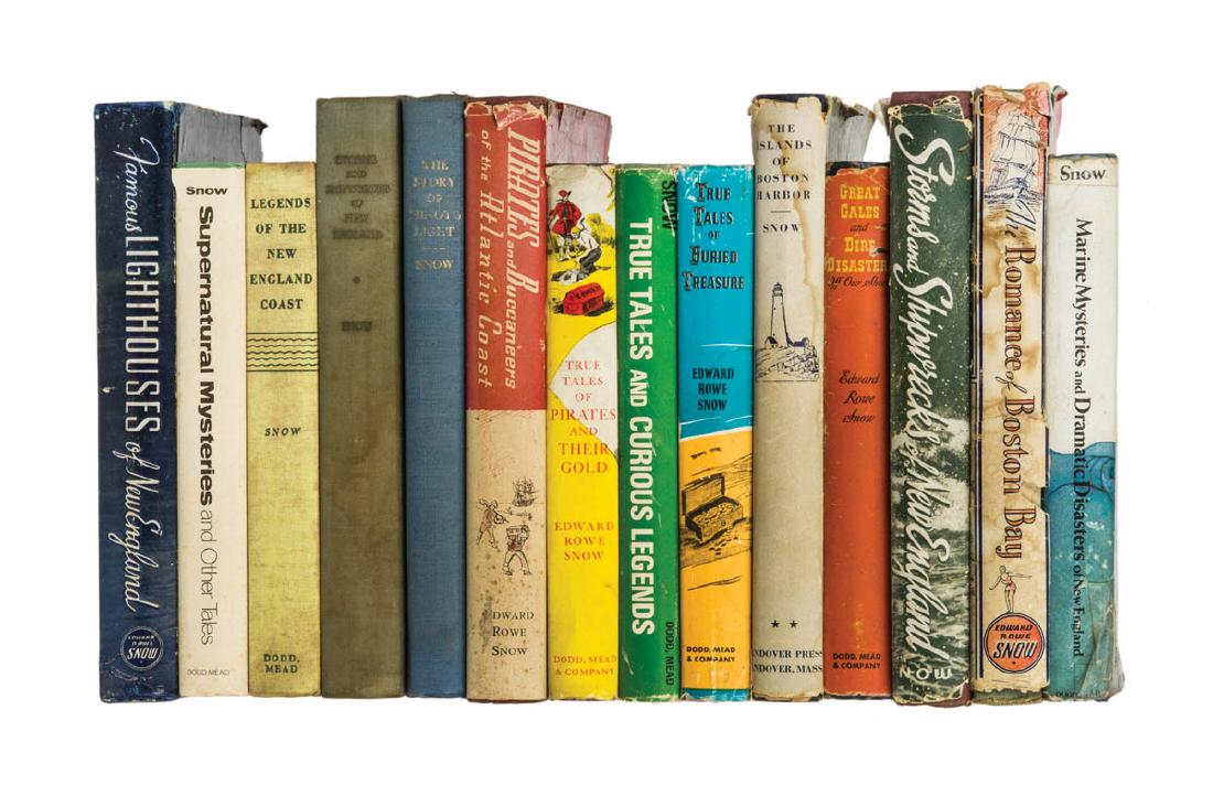 BOOKS BY EDWARD ROWE SNOW: BOOKS BY EDWARD ROWE SNOW Collection of 14 books on pirates, New England shipwrecks, and marine mysteries, (nine autographed copies).