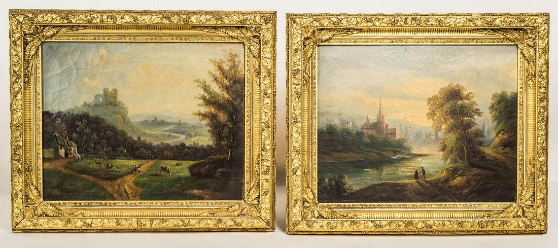 19TH C. LANDSCAPE PAINTNGS Pair of oil paintings in (1 of 1)