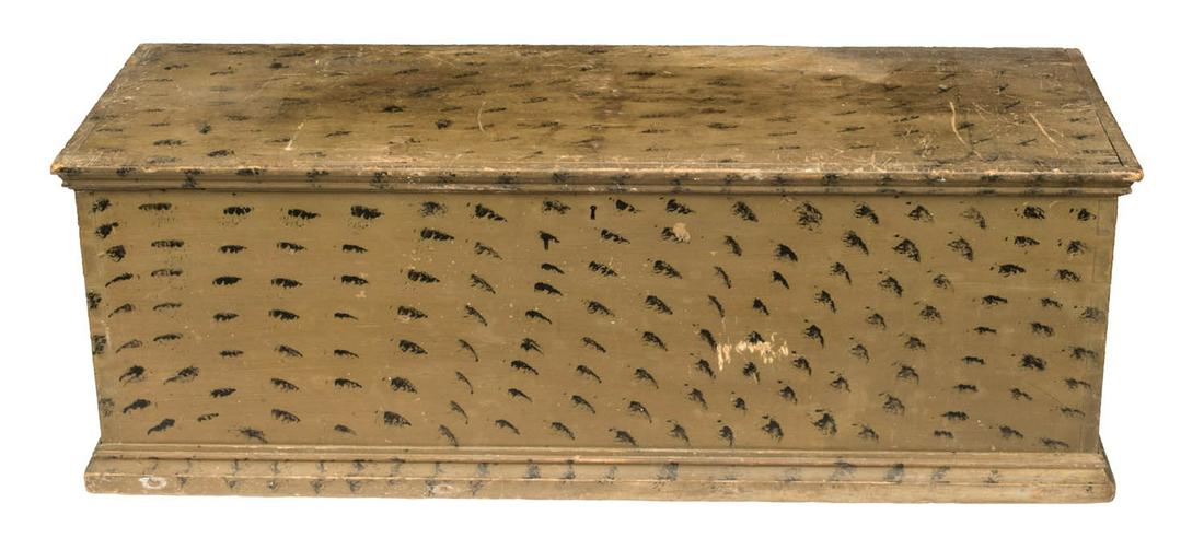 19TH C. BLANKET BOX Pine, original grain painted, khaki (1 of 4)