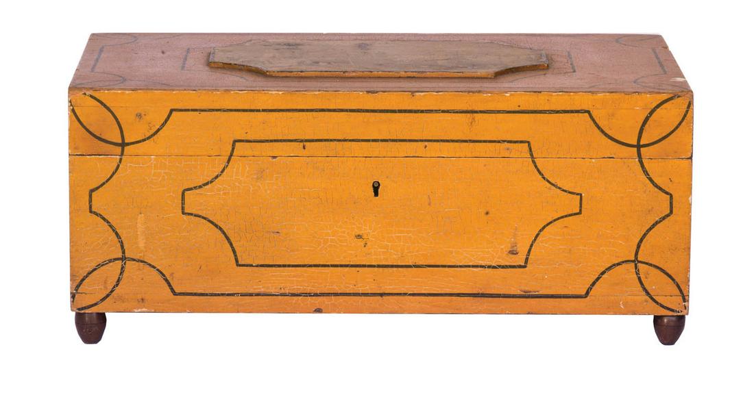 19TH C. BUREAU BOX Pine, with original yellow paint, (1 of 4)