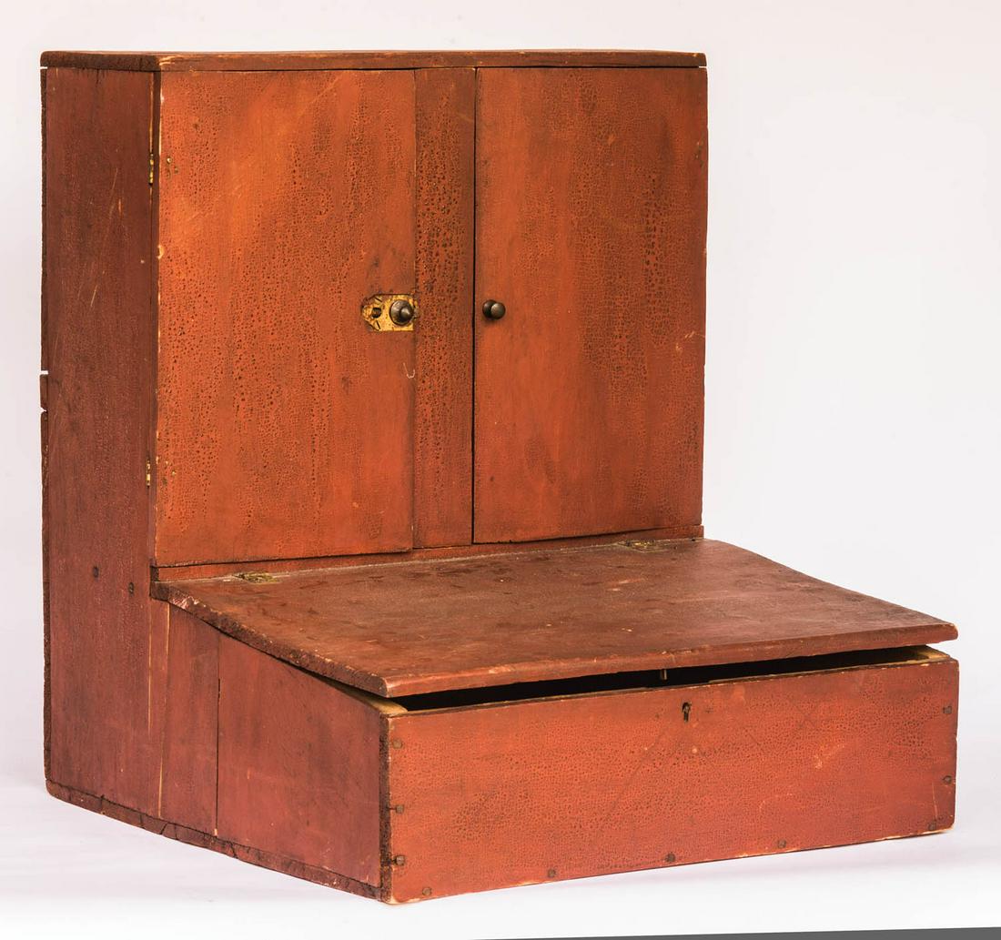 SMALL 19TH C. HANGING WALL CUPBOARD/DESK Poplar wood, (1 of 2)