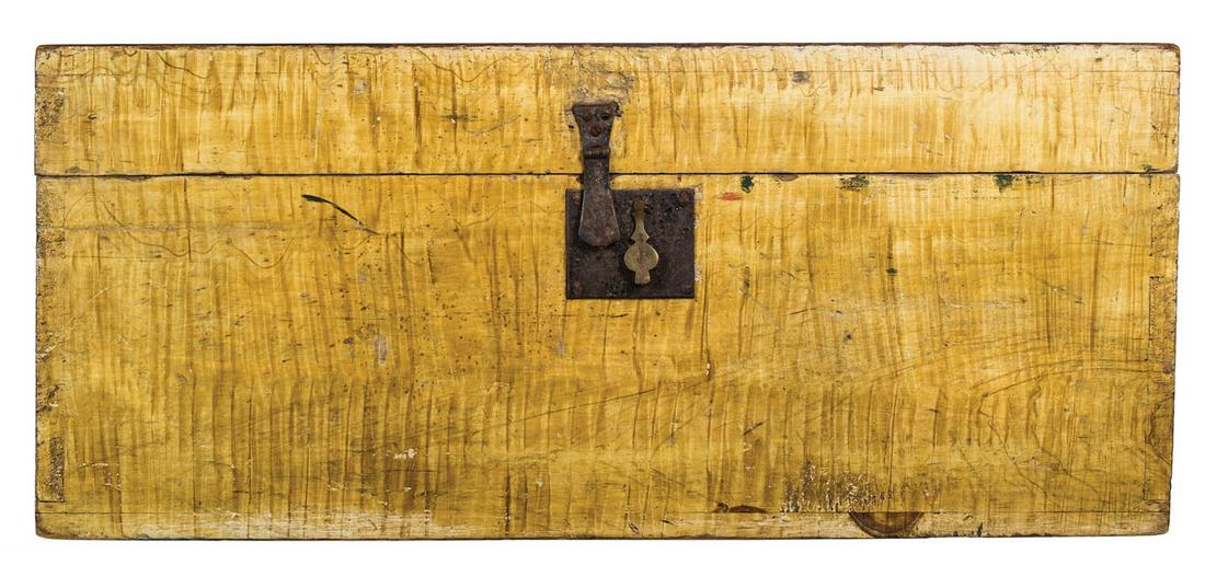 19TH C. PINE BOX Original grained paint in yellow and (1 of 2)
