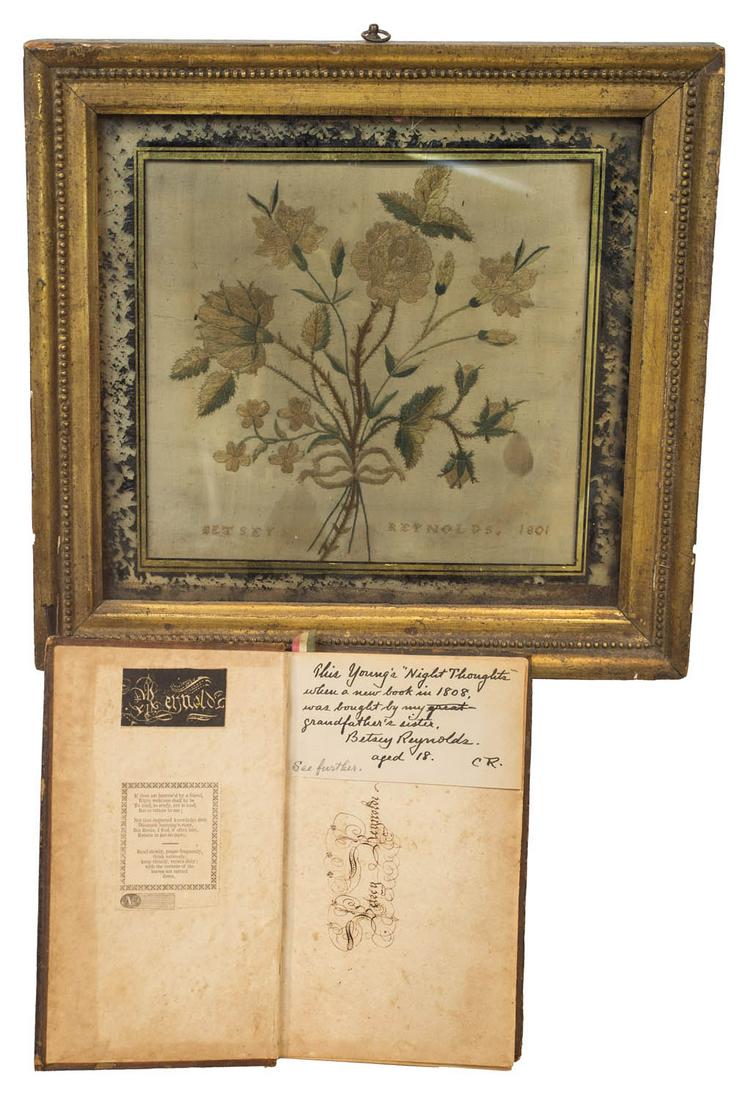 EARLY 19TH C. NEEDLEWORK PICTURE Needlework in eglomise (1 of 1)