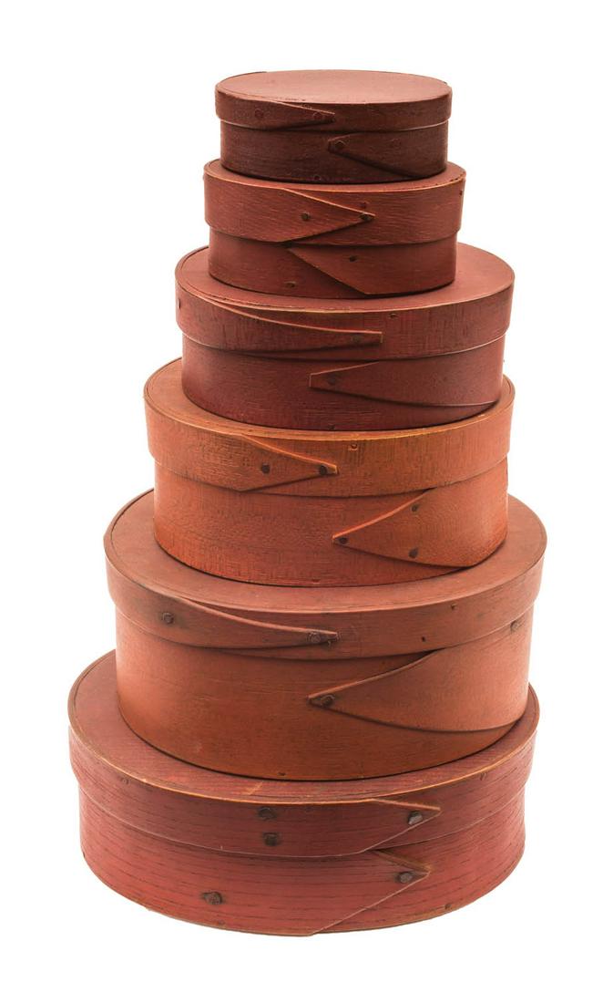 STACK OF OVAL PANTRY BOXES Six graduated early 19th c. (1 of 1)