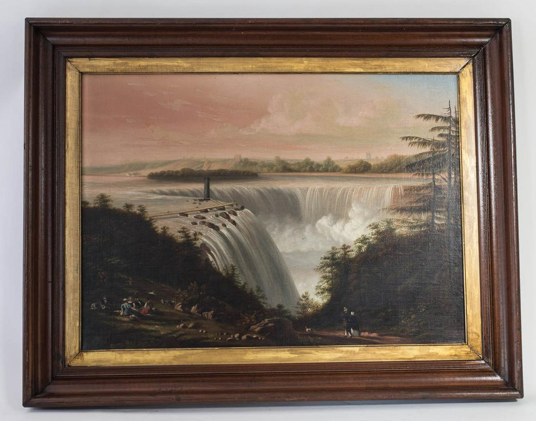 19TH C. OIL OF NIAGARA FALLS Oil on canvas, Niagara Feb 22, 2020