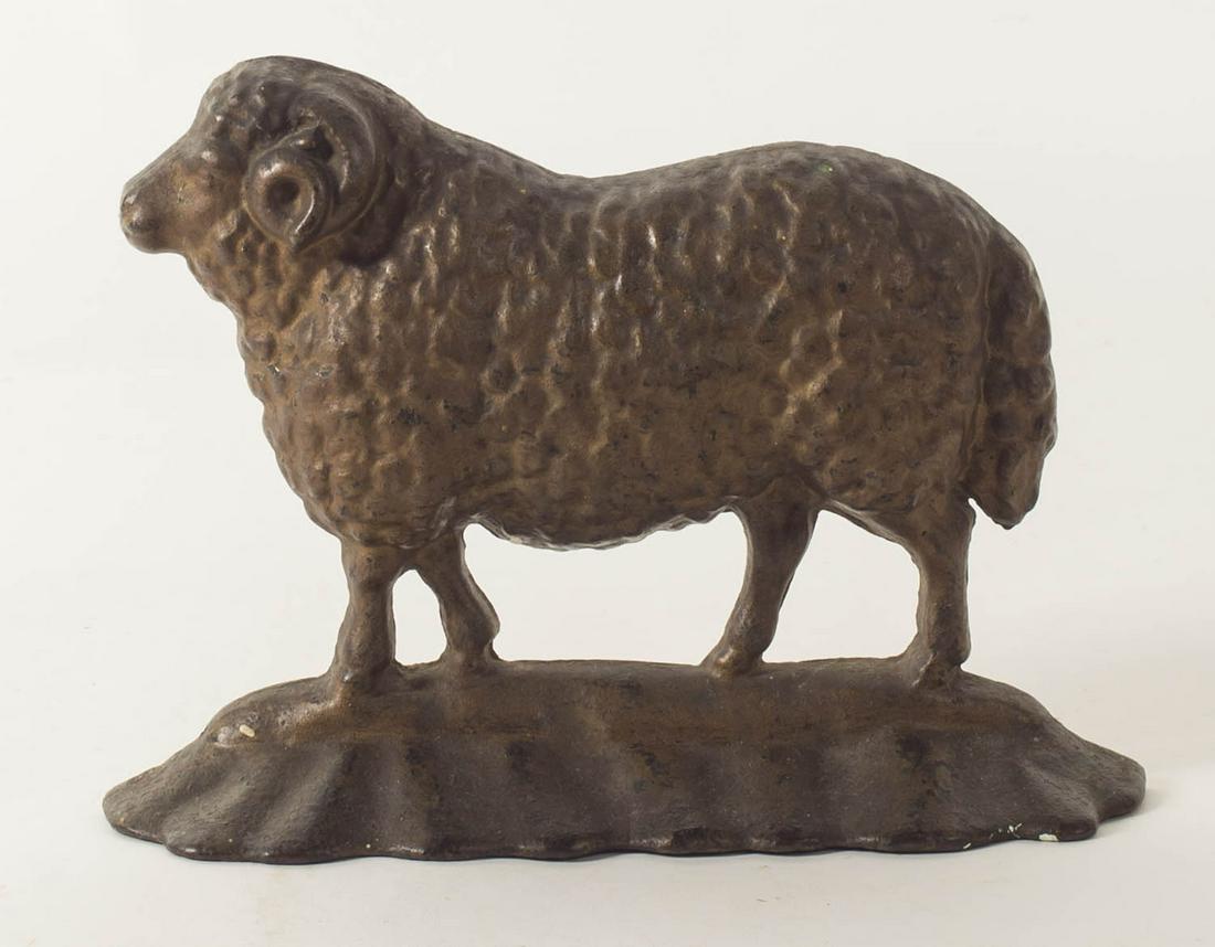 RAM DOORSTOP Cast iron doorstop, ram, old gold painted (1 of 1)