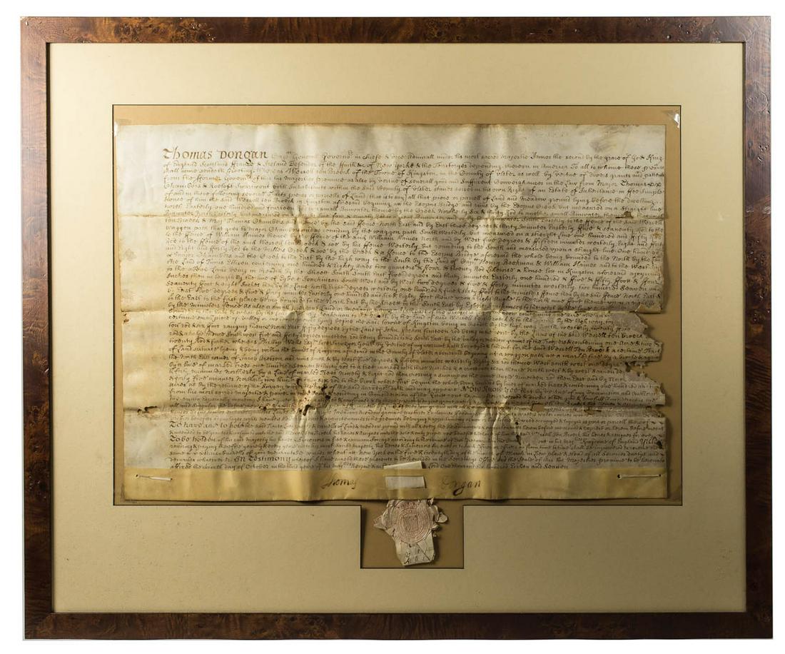 RARE FRAMED DOCUMENT Thomas Dongan (1634-1715), (1 of 1)