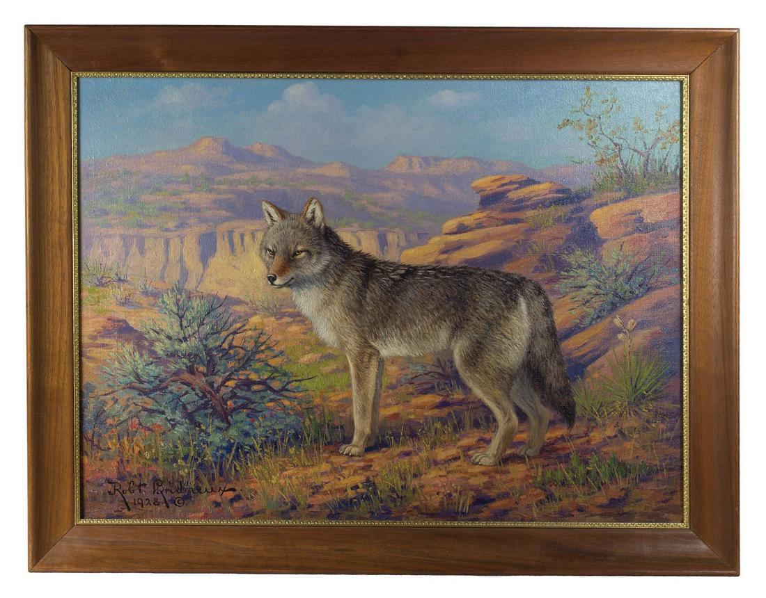 PAINTING BY ROBERT LINDNEUX Oil on canvas, "Coyote" in (1 of 4)
