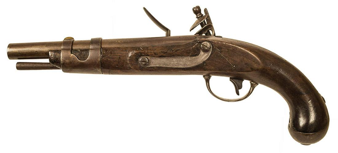 FLINTLOCK SINGLE SHOT MARTIAL PISTOL, .54 CAL"S. North,: FLINTLOCK SINGLE SHOT MARTIAL PISTOL, .54 CAL"S. North, US", with "US, P" inspector stamps, two original ramrods, tapered wood, 15 3/4" l.