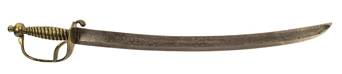 REVOLUTONARY WAR HANGERMid 18th c. sword, with a brass: REVOLUTONARY WAR HANGERMid 18th c. sword, with a brass hilt and wear, 28" l.