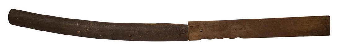 SAMURAI SWORDSamurai sword, 19 1/2" l (blade only), 28: SAMURAI SWORDSamurai sword, Naginata blade (pole weapon), is unsigned, out of polish and blade was abused, pole missing, Shira Saya, 19 1/2" l (blade only), 28 1/4" l (blade with handle).