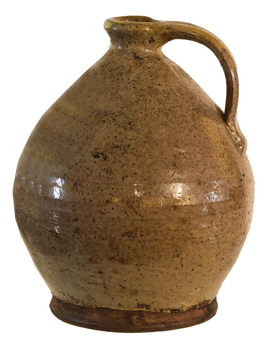 18TH/19TH C. REDWARE JUGNew England, ovoid jug,: 18TH/19TH C. REDWARE JUGNew England, ovoid jug, pinkish/gray glaze, 9 1/2" h.