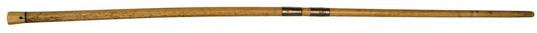 19TH C. CANEWalking stick, carved from whalebone, with: 19TH C. CANEWalking stick, carved from whalebone, with wear and two metal bands to support a couple tight age cracks, 36 1/2" l.