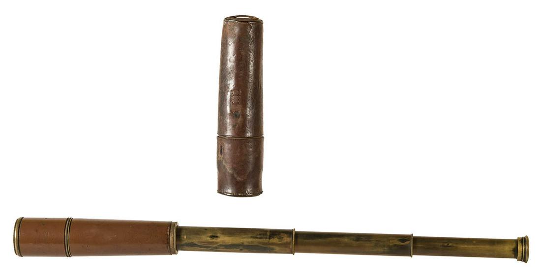 SHIP CAPTAIN'S BRASS TELESCOPEFour-drawer telescope,: SHIP CAPTAIN'S BRASS TELESCOPEFour-drawer telescope, leather cased, 30" overall l.