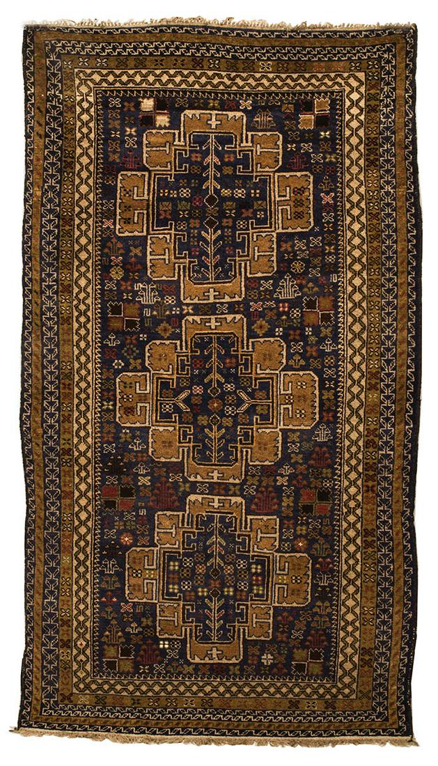 PERSIAN RUGHerati/Balouche rug, mid 20th c., geometric: PERSIAN RUGHerati/Balouche rug, mid 20th c., geometric designs, ribbons, florets, 6' 9" x 3' 10".