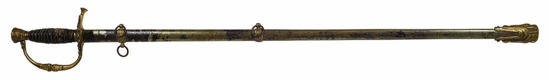 GAR SWORD AND SCABBARD"J.A. Joel & Co., New York",: GAR SWORD AND SCABBARD"J.A. Joel & Co., New York", model 1860 GAR sword, "GAR" was a Civil War veterans group and appears on the brass guard, blade etching is worn, as is gold gilding on hilt and leat