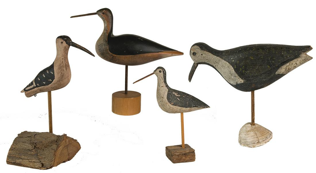 FOUR SHORE BIRDSStanding on a log base, stamped (1 of 1)